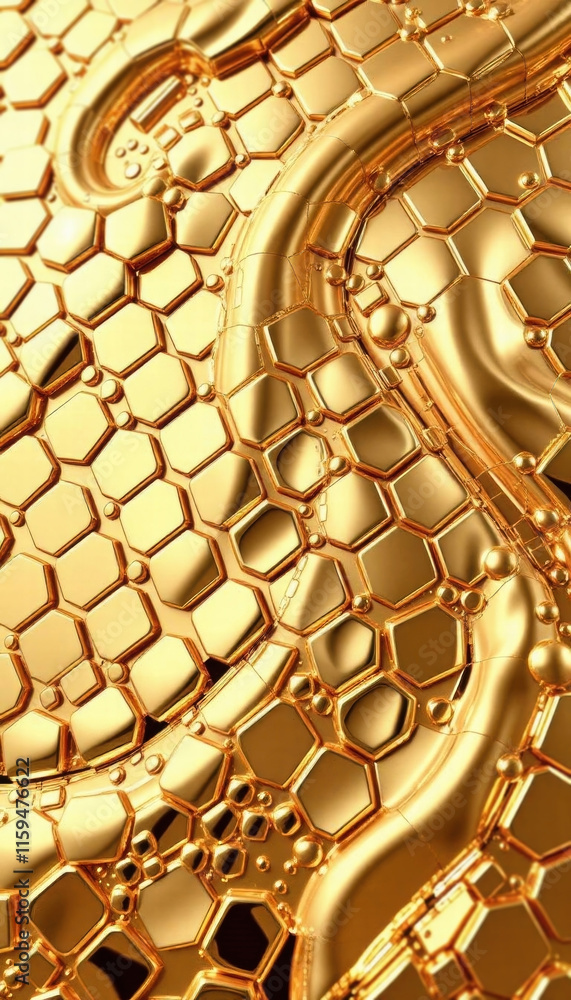 Poster abstract geometric golden hexagones pattern background. anisotropic surface background. hexagonal st
