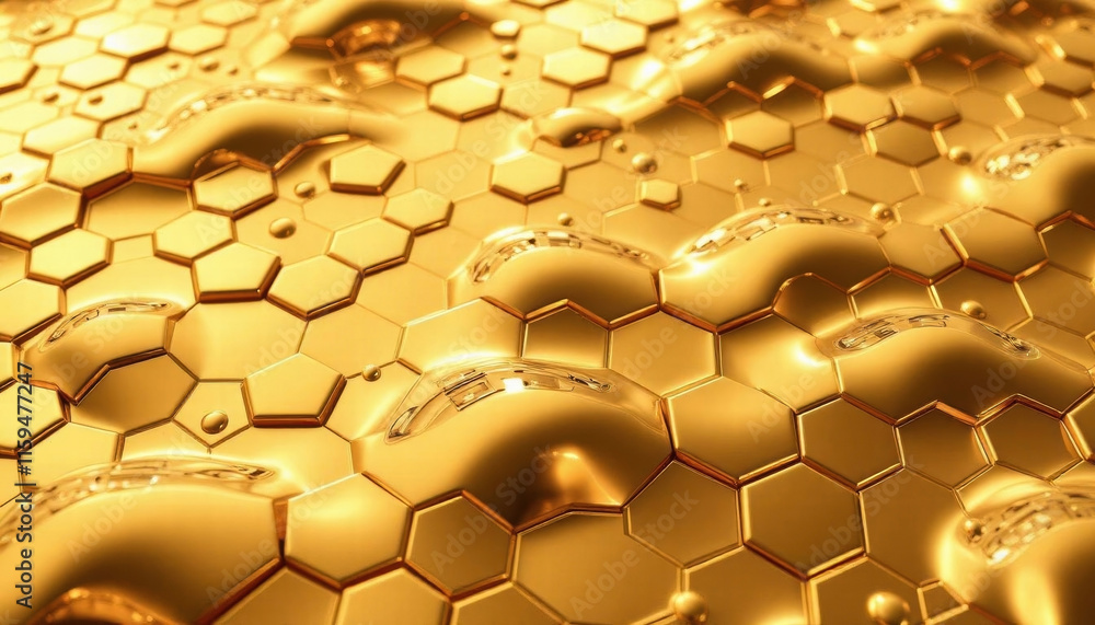 Poster abstract geometric golden hexagones pattern background. anisotropic surface background. hexagonal st