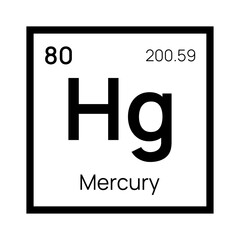 Mercury chemical element of the periodic table. Vector isolated symbol Hg