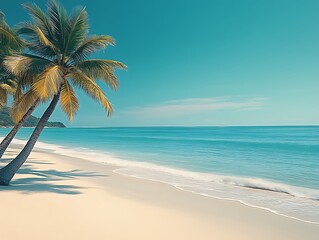 Obraz premium Tropical Beach Scene With Palm Trees And Ocean