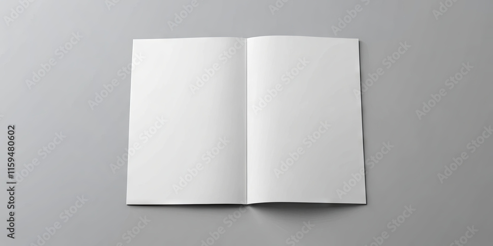 Poster an open notebook rests flat on a smooth gray surface, showcasing clean, empty pages ideal for writin