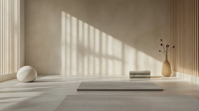 Fototapeta Contemporary minimalist yoga studio with minimal decor. Featuring clean lines and a serene design