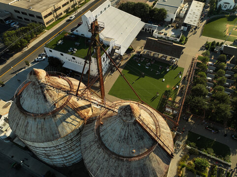 Aerial view of the Magnolia Silos in Waco, Texas USA