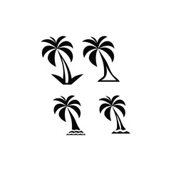 palm tropical tree set icons palm vector icon illustration, logo template black silhouette illustration isolated on white background.