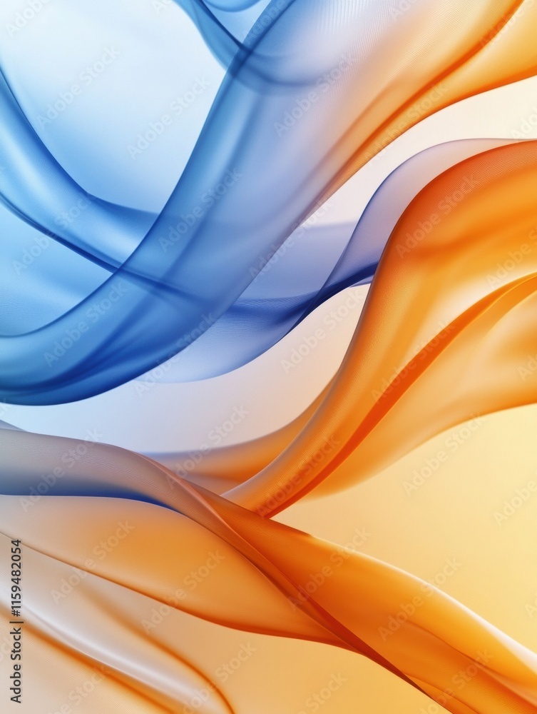 Aufkleber Captivating abstract glossy waves in blue and orange tones with smooth flowing motion. Generative AI