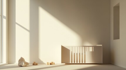 Fototapeta premium Elegant minimalist baby room with minimal decor. Featuring clean lines and a gentle design