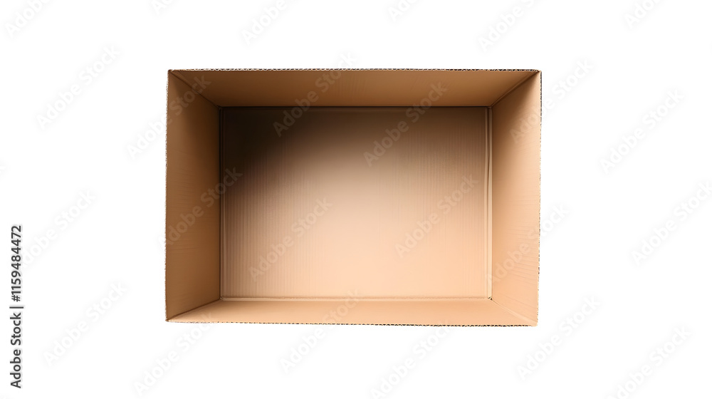 Poster top view of an open empty cardboard box with flaps extended on a neutral background