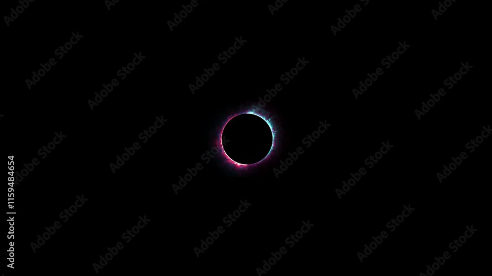 Poster blue-pink neon light trail forming an endless circular pattern, featuring a modern round frame with 
