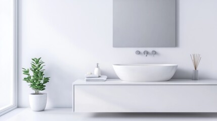Elegant minimalist bathroom with minimal decor. Featuring clean lines and a sleek design