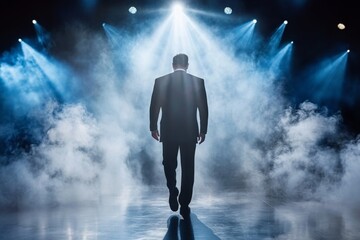 Businessman Walking Towards the Light, Symbolizing Success