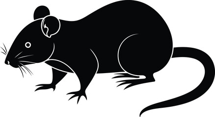 Black Mouse vector illustration, Mouse silhouette vector, Mouse  line art vector