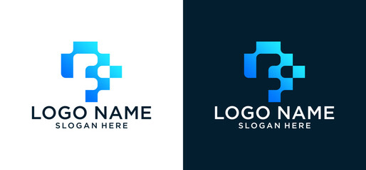 Obraz premium abstract initial F inspired logo with technological style and gradient color. icons for business, the internet, and technology.