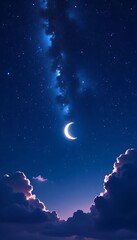Crescent Moon Sky, Stars, Clouds, Night Sky,