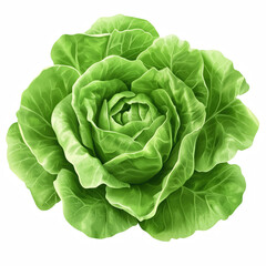 Realistic fresh green butterhead lettuce isolated on transparent background Generative Ai.