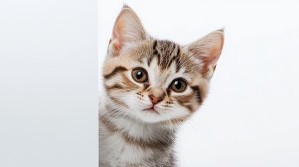 Playful american shorthair kitten with mischievous charm indoor studio pet photography bright white background