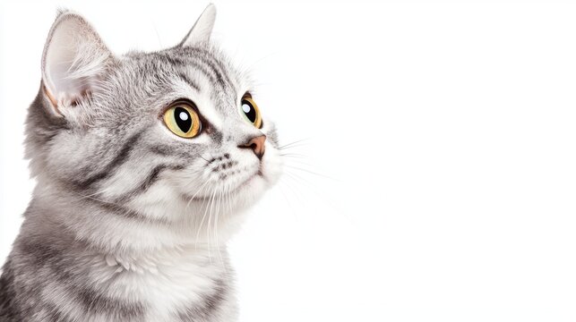 Thoughtful scottish fold cat gazing intently indoor studio animal portrait minimalist environment close-up perspective