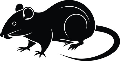 Black Mouse vector illustration, Mouse silhouette vector, Mouse  line art vector