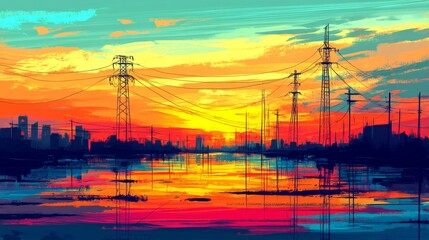 Fototapeta premium Urban Landscape at Sunset with Vibrant Colors