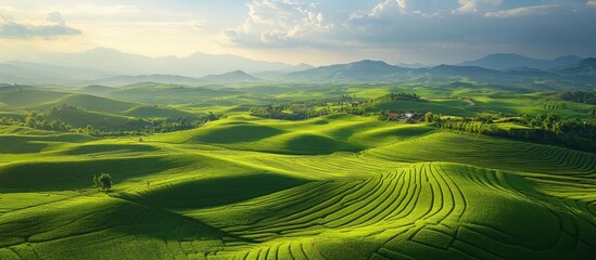 Obraz premium Serene Green Hills Landscape: Breathtaking Aerial View of Rolling Hills and Lush Greenery