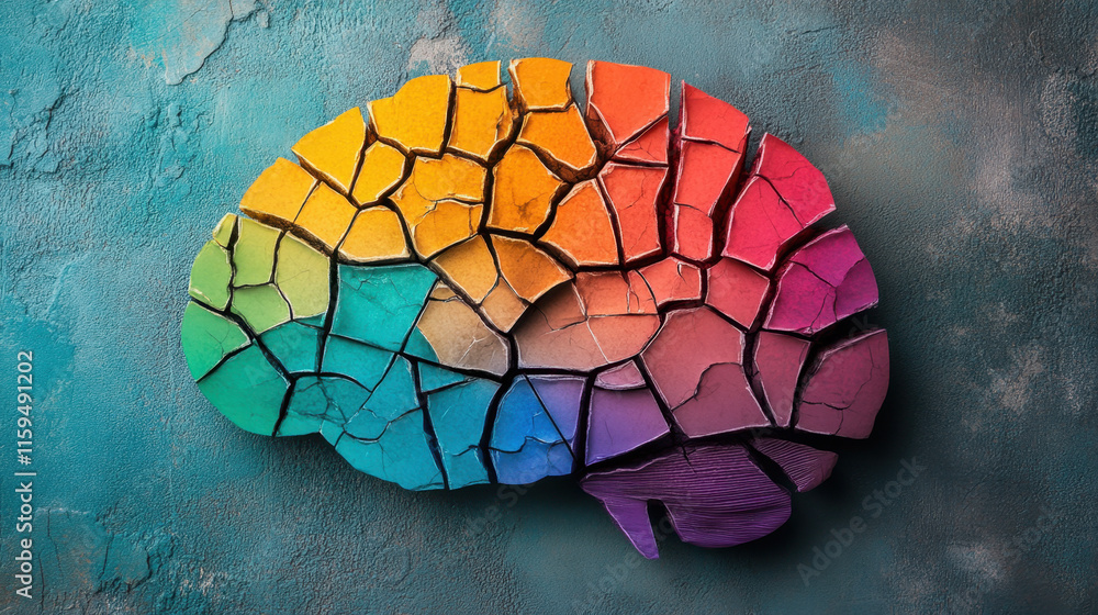 Poster dissociative identity disorder (did), a visually striking image of a brain featuring cracked pattern