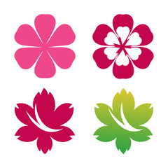 Four colorful decorative flower icons on a white background