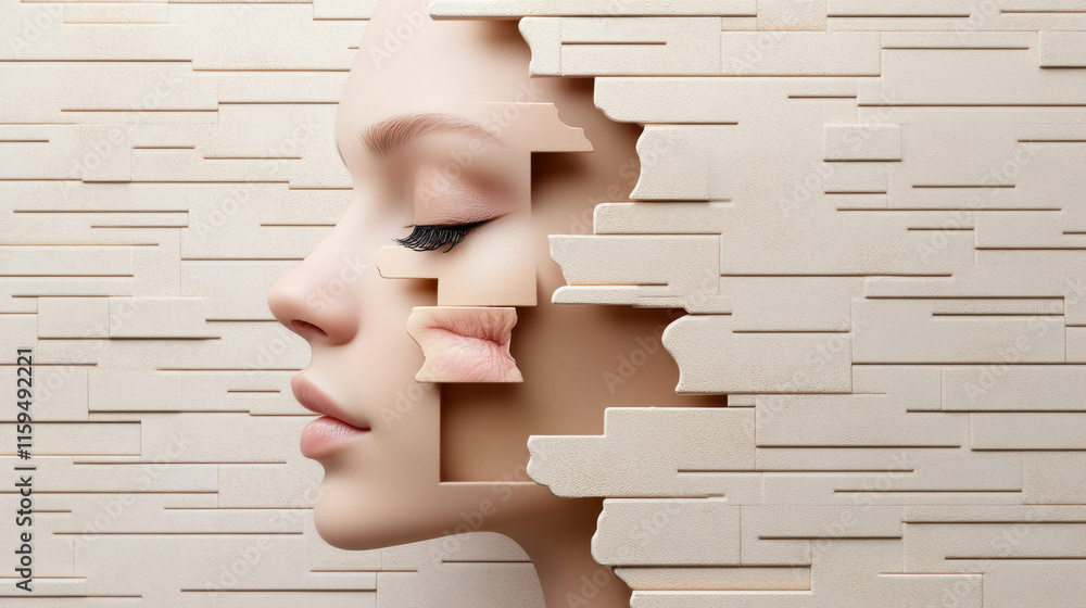 Poster dissociative identity disorder (did), a visually intriguing image depicting a face splitting into pu