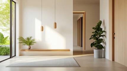 Fototapeta premium Elegant minimalist foyer with minimal decor. Featuring clean lines and a sophisticated design