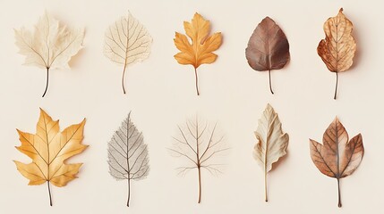 Fototapeta premium Green Leaf Collection: Artistic Watercolor and Detailed Digital Illustrations Featuring Clovers, Tropical Leaves, Falling Foliage, and Textured Dry Leaves - Perfect for Nature-Themed Designs and Decor