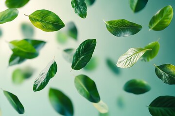 Naklejka premium Green Leaf Collection: Artistic Watercolor and Detailed Digital Illustrations Featuring Clovers, Tropical Leaves, Falling Foliage, and Textured Dry Leaves - Perfect for Nature-Themed Designs and Decor