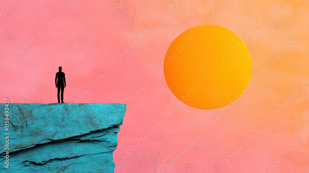 Poster dissociative identity disorder (did), a figure stands at the edge of a colorful void, captured in a 