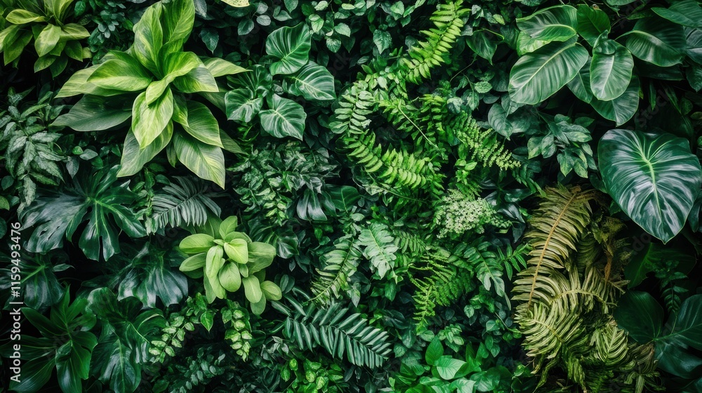 Poster an intricate view of a green wall adorned with lush plants filtering air within a factory setting em