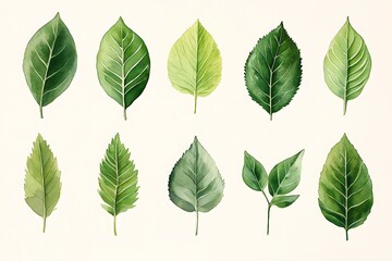 Green Leaf Collection: Artistic Watercolor and Detailed Digital Illustrations Featuring Clovers, Tropical Leaves, Falling Foliage, and Textured Dry Leaves - Perfect for Nature-Themed Designs and Decor
