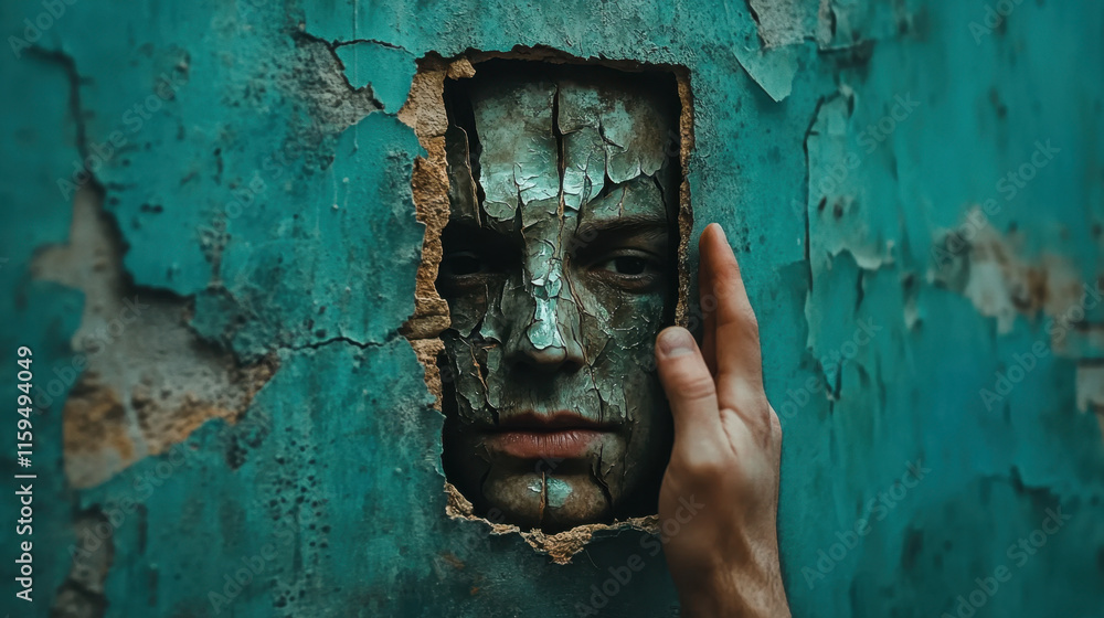 Aufkleber dissociative identity disorder (did), a hand reaches for a mirror, capturing reflections and evoking