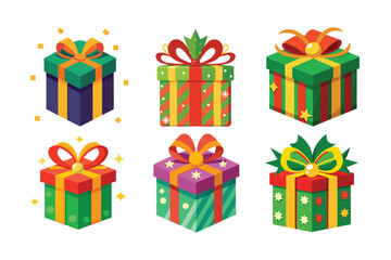 festive Gift Box, Christmas Gift Box Vector Illustration, Festive Holiday Design Elements