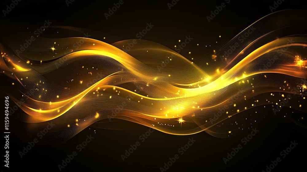 Poster golden waves abstract background design with sparkle