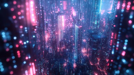 Obraz premium Neon Cityscape: A Futuristic Metropolis at Night