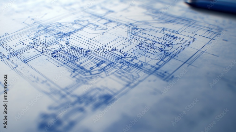 Poster detailed architectural blueprint with precise lines and intricate designs, perfect for illustrating 