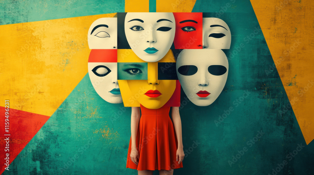 Poster dissociative identity disorder (did), an abstract image featuring a person surrounded by floating ma