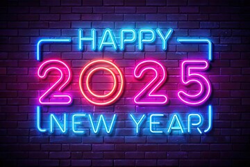 Happy New Year 2025 in neon light
