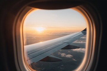 Fototapeta premium 飛行機の窓から見る美しい夕日の景色