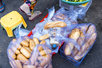 bread for Banh Mi sandwich Phnom Penh market