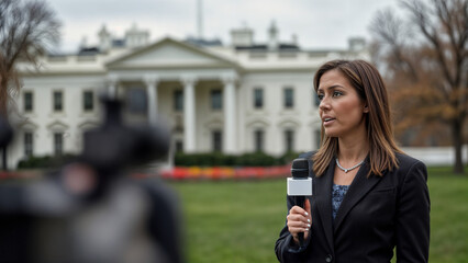 Political News Reporter in Front of White House in D.C.