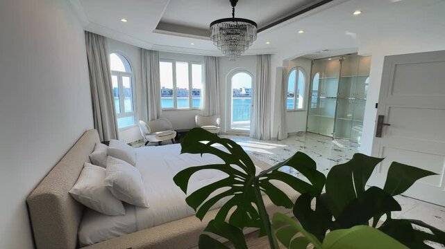 Bedroom on a sunny day in a chic private Arabian villa