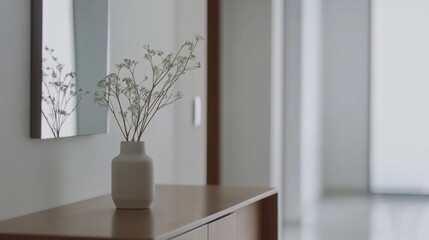 Elegant minimalist home entryway with minimal decor. Featuring clean lines and a welcoming design