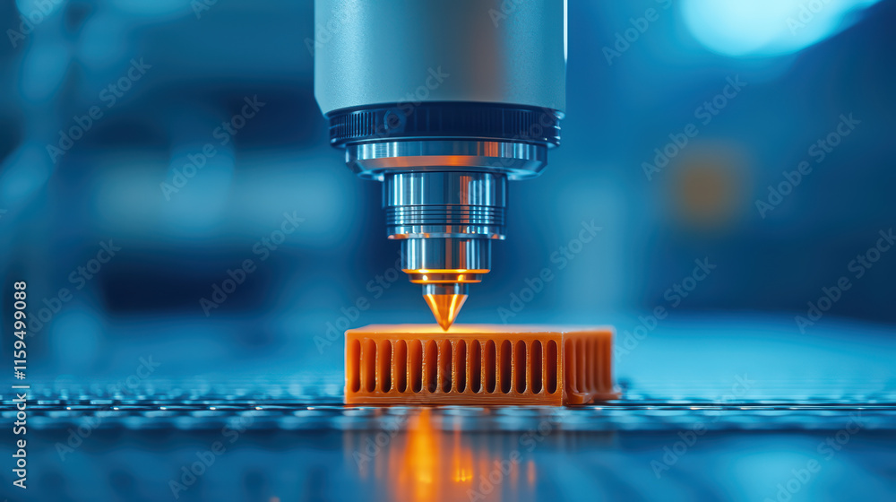 Aufkleber close up of 3d bioprinter creating custom model with precision and detail. vibrant orange material c