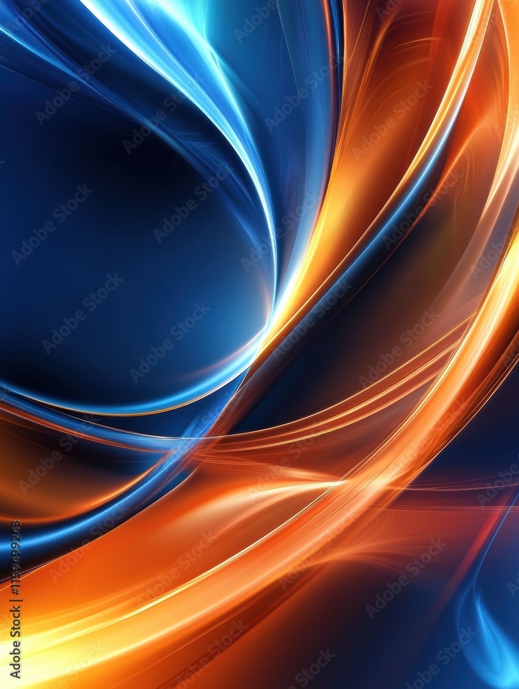Aufkleber abstract glossy waves in vibrant blue and orange colors flowing gracefully across a smooth surface. 