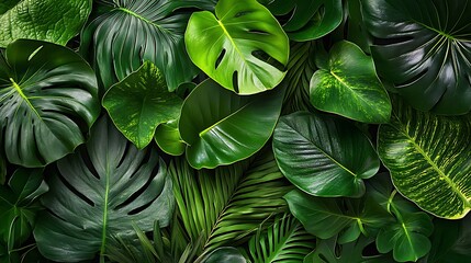 Obraz premium Green Leaf Collection: Artistic Watercolor and Detailed Digital Illustrations Featuring Clovers, Tropical Leaves, Falling Foliage, and Textured Dry Leaves - Perfect for Nature-Themed Designs and Decor