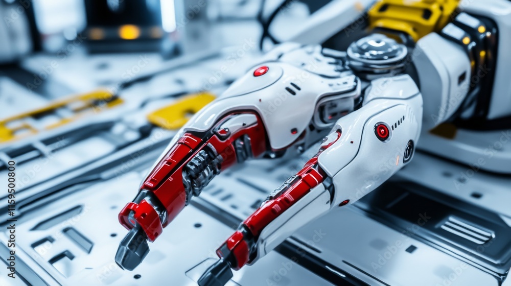 Poster futuristic robotic arm with advanced technology and precision design in a high-tech laboratory setti