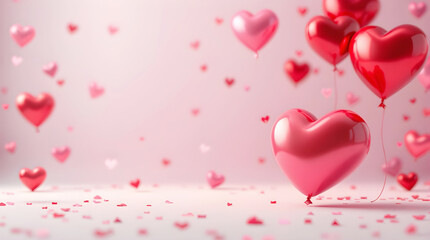 Valentine's day with red hearts balloon on pink background