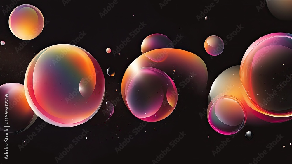 Poster abstract colorful spheres floating in dark space
